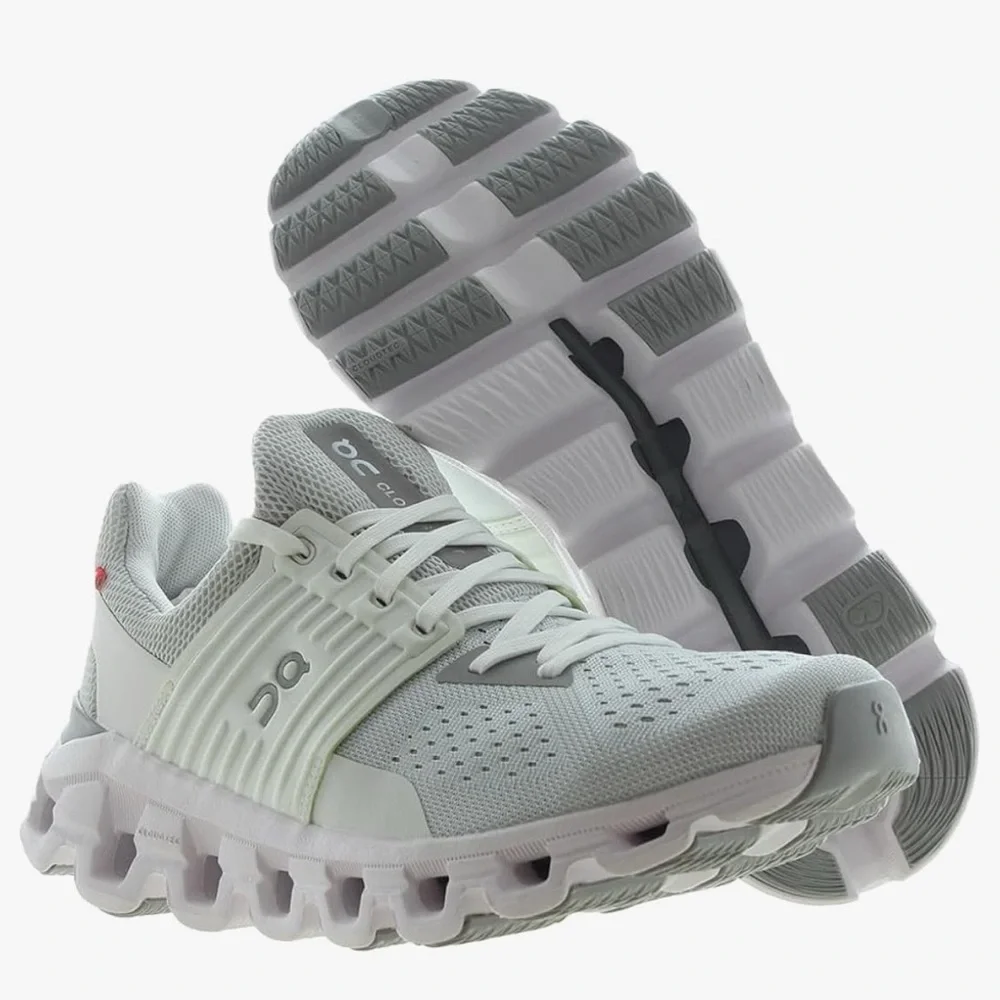 On Running Women's Athletic Shoes in Light Gray and White - Picture 3 of 5
